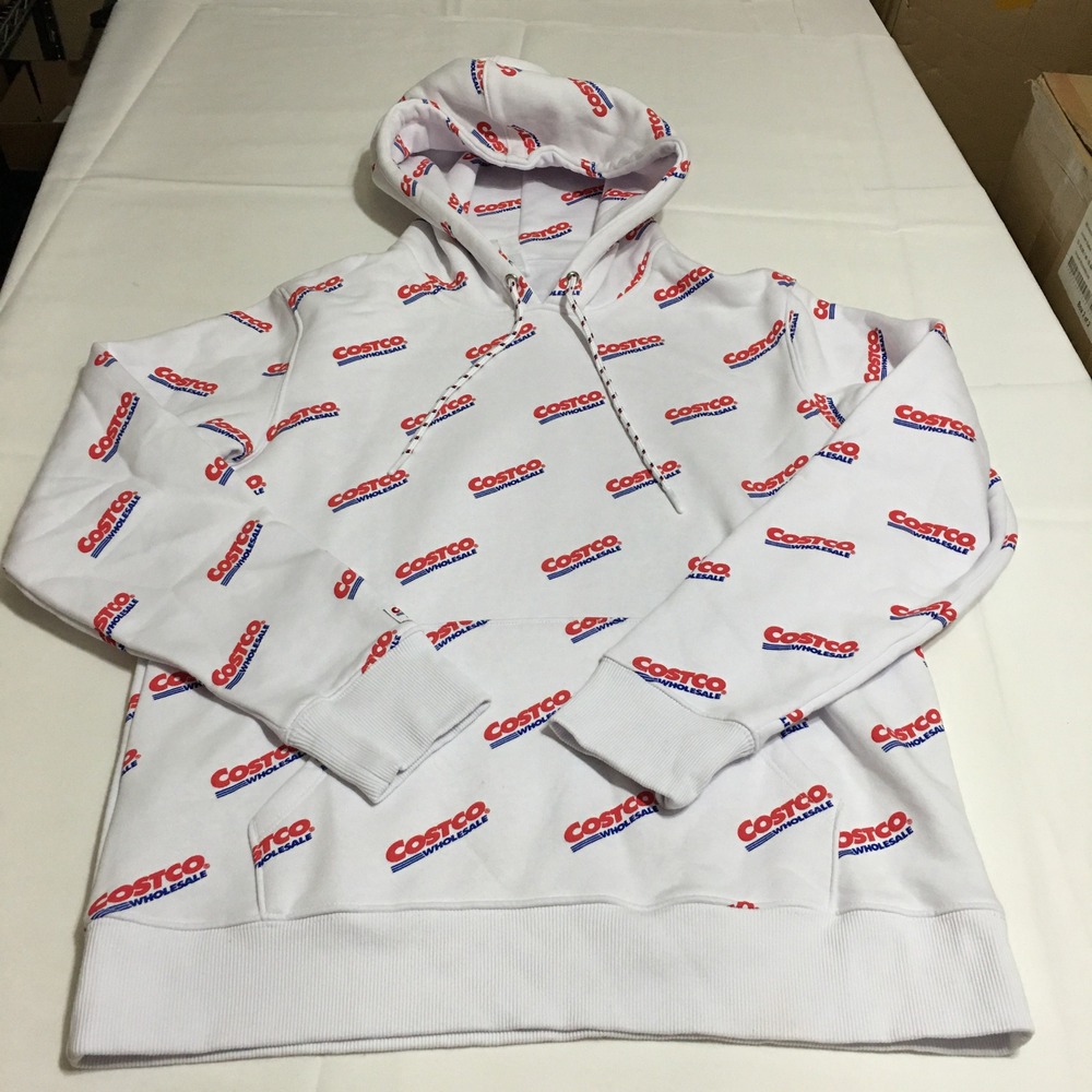 Costco Wholesale Sweatshirt Men's Small Ladies Medium White Hoodie AOP Kirkland